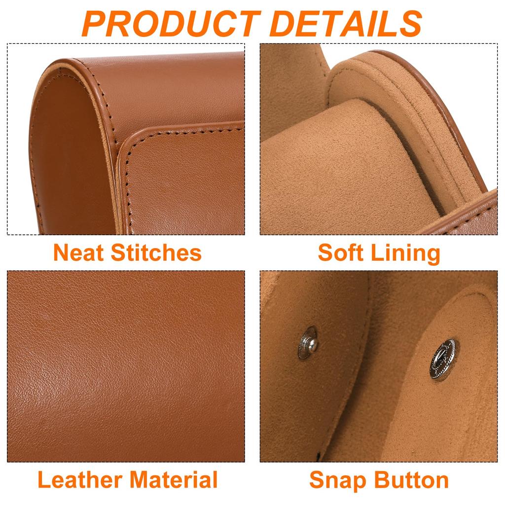 uxcell Portable Leather Watch Case for Men and Women, Single Slot Watch Roll Travel Case, for Travel, Display, Home Storage, Yellow