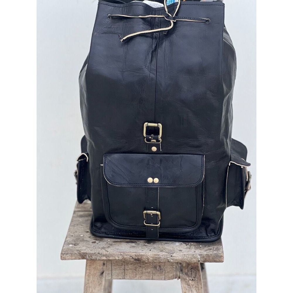 21" Lederrucksack Echtleder Rucksack Laptop Reise Schwarz Herrentasche