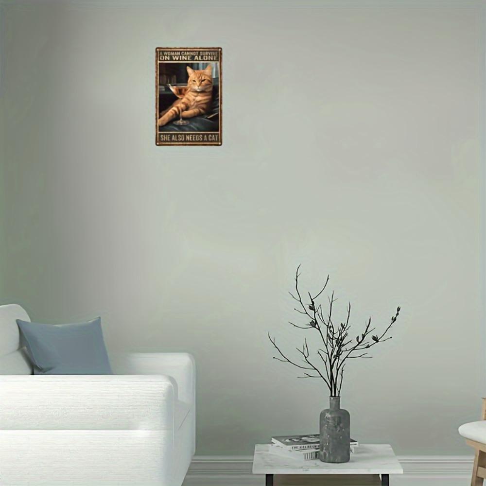 Komik Kedi ve Şarap Sözü Metal Tabela - 12x8 İnç Vintage Teneke Duvar Sanatı, Tuhaf Cazibe, Mutfak/Oturma Odası/Bar için Rustik Dekor