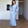 European-American V-Neck Long Dress: 2025 Summer Casual, Loose, Long-Sleeved, Slim-Fit with Tie-Up.