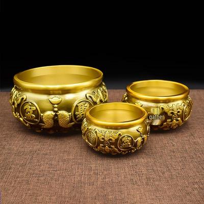 Brass Copper Yuanbao Rice Jar Ornament: Wealth-Attracting Handicraft Decoration for Living Room