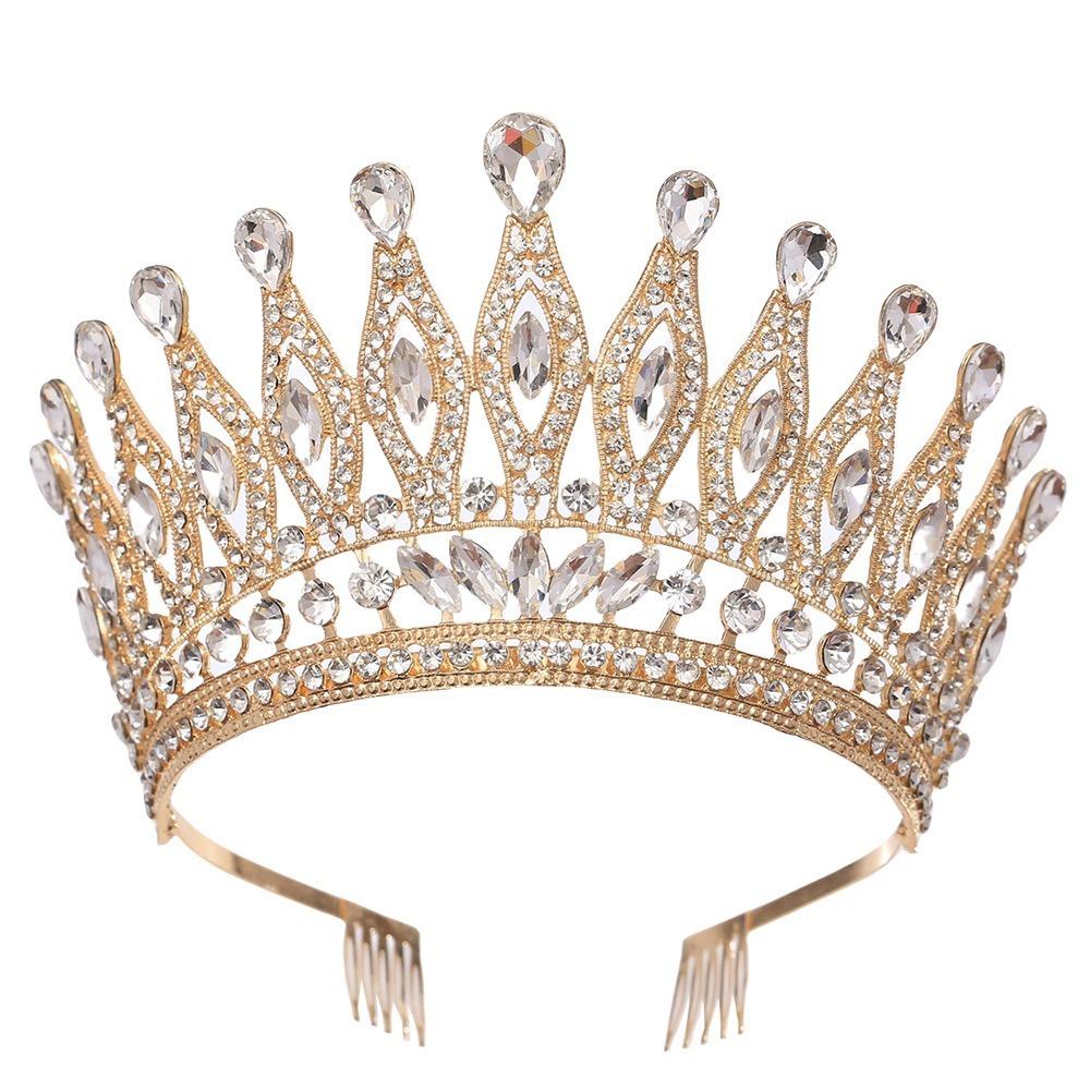 Baroque Queen Crystal Crowns With Comb Bride Headdress Luxury Crystal Princess Crown