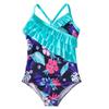 2022 Girls' Ruffle One-Piece Swimsuit - Digital Print Beachwear for Kids
