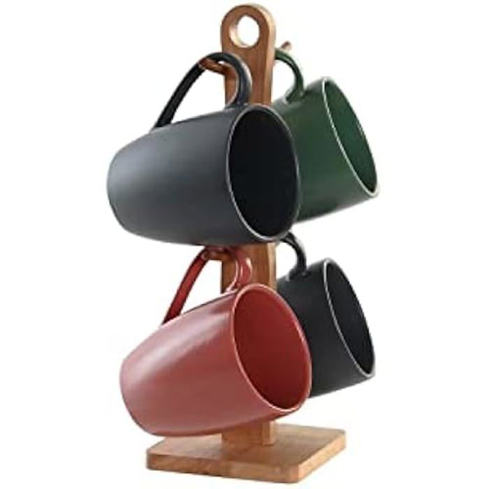 Tasses Mug - DKD Home Decor - Lot De 4 - Grès - Bois De Caoutchouc - Vert, Rose, Gris