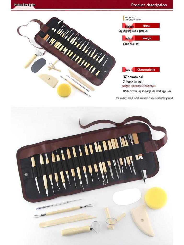 30-Piece Clay Sculpture and Carving Tool Set for Pottery and Polymer Clay