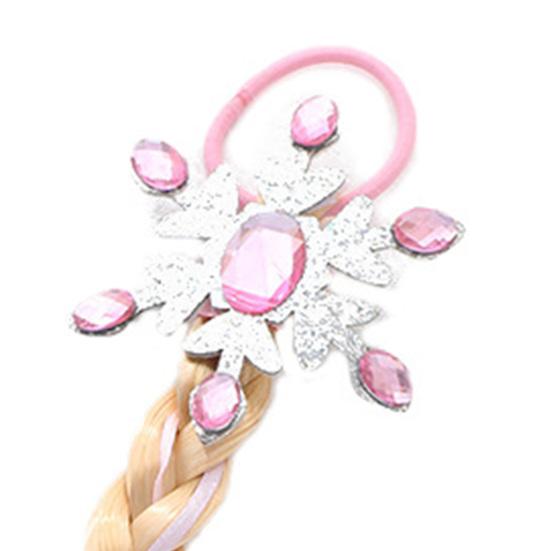Kids Ponytail Extension with Hair Tie Rhinestone Snowflake Bow Halloween Costume Party Girls Wrap Around Synthetic Long Ponytail Hair Extension