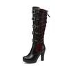 Punk-Plateaustiefel für Damen, mit Schnürung, klobigen High Heels, mittelhohen Stiefeln, schmalem Band und Schleife, Goth Gothic Cosplay Schuhe, Winter