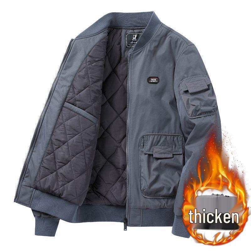 Pánská ležérní volná bavlněná bomber bunda s baseballovým límcem - Podzim/Zima 2025