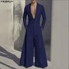 Men Notched Lapel Long Sleeve Striped Oversized Loose Long Rompers Jumpsuits