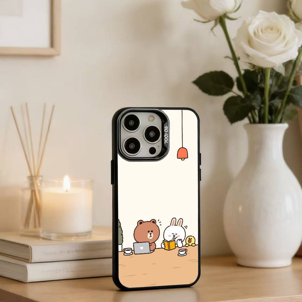 Cartoon L-LINE F-Friends Brown Phone Case For IPhone 16 17 15 14 12 13 Pro Max Black Color Shockproof Cover