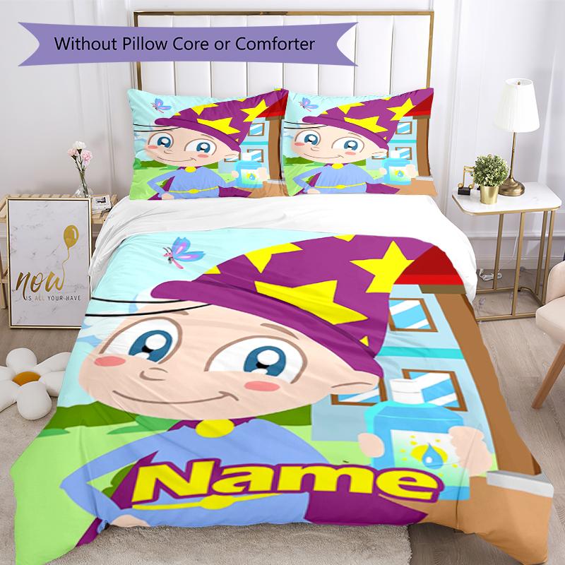 3pcs Custom Name Aggu The Little Wizard Bedding Set Duvet Cover Closure Includes 1 Duvet Cover & 2 Pillowcases, Soft and Comfortable for All Seasons.
