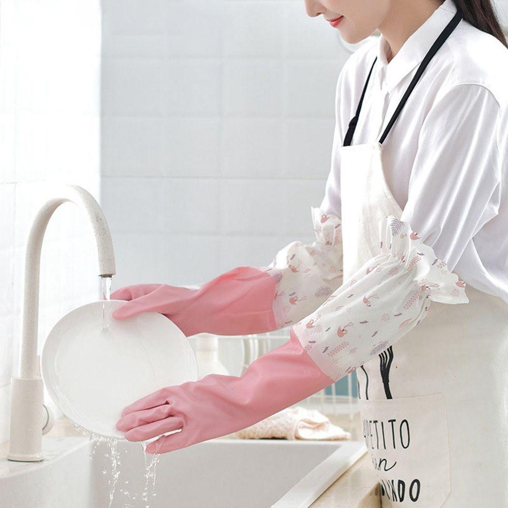 Waterproof Rubber Elastic Band Plush Household Gloves Dishwashing Tools Kitchen Accessories Sleeve