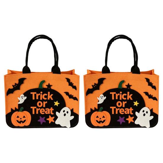 Ghost And Bat Candy Bag Halloween Trick or Treat Bag, Felt Goodie with Pumpkin Patches, Tote Large for Kids, Party Favor, Haunted House Decor Stiff