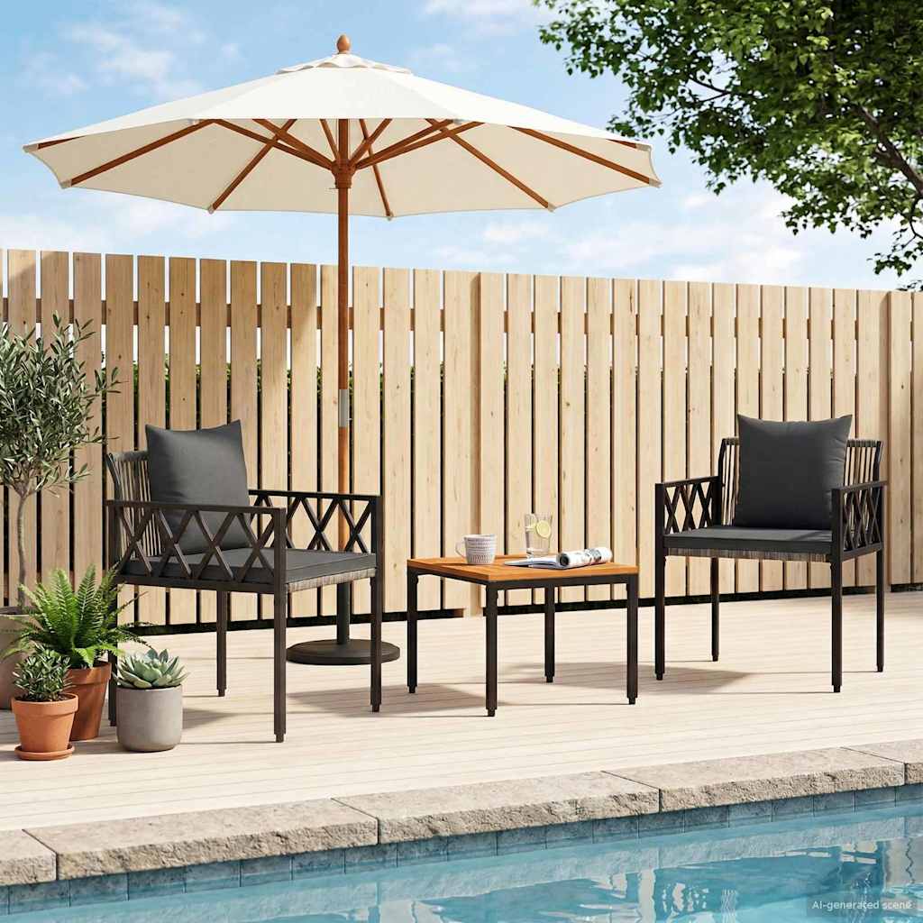 Garden Furniture Set 3 pcs Grey and Dark Grey Poly Rattan