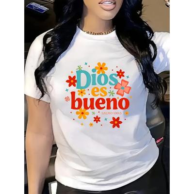 WomenS Spanish Floral TShirt  God Is Good Religious Apparel Floral Print Everyday Christian T Shirt Women Aesthetic Clothes