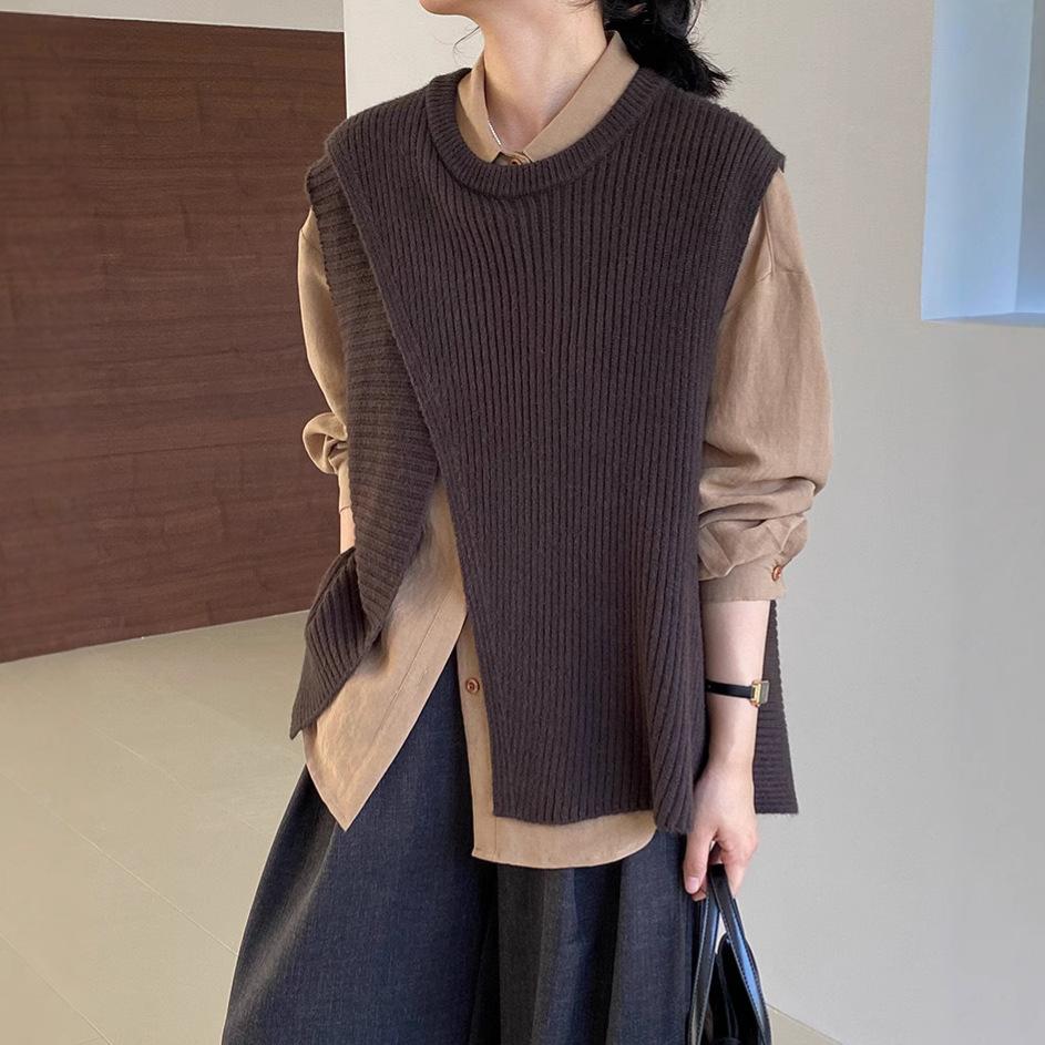 

Women s Irregular Knitted Vest Autumn/Winter Loose Unique Design Sweater Tank Top 3XL темно-коричневого кольору