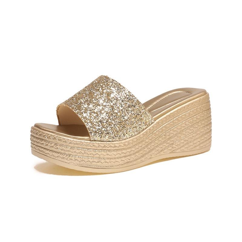 2025 New Slope Heel Cool Slippers Women's Summer Fashion and Comfort One-word Drag Outer Wear Thick-soled Waterproof Table Versatile Sandals