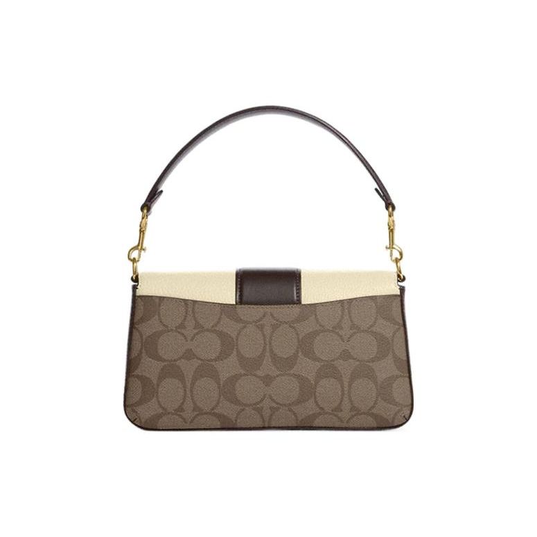 Coach Grace 22 Classic Monogram Canvas And Leather Shoulder Bag Women Shoulder Bag Khaki-Brown White CC033-IMOTV