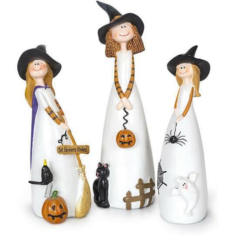 AEE4-Halloween Witch Figurines And Statues Home Decor Resin Witches Cute Elf Sculpture