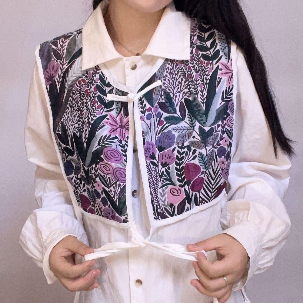 Random Pattern Women Embroidered Vest Floral Printed Lace Up Waistcoat Clothing Accessories