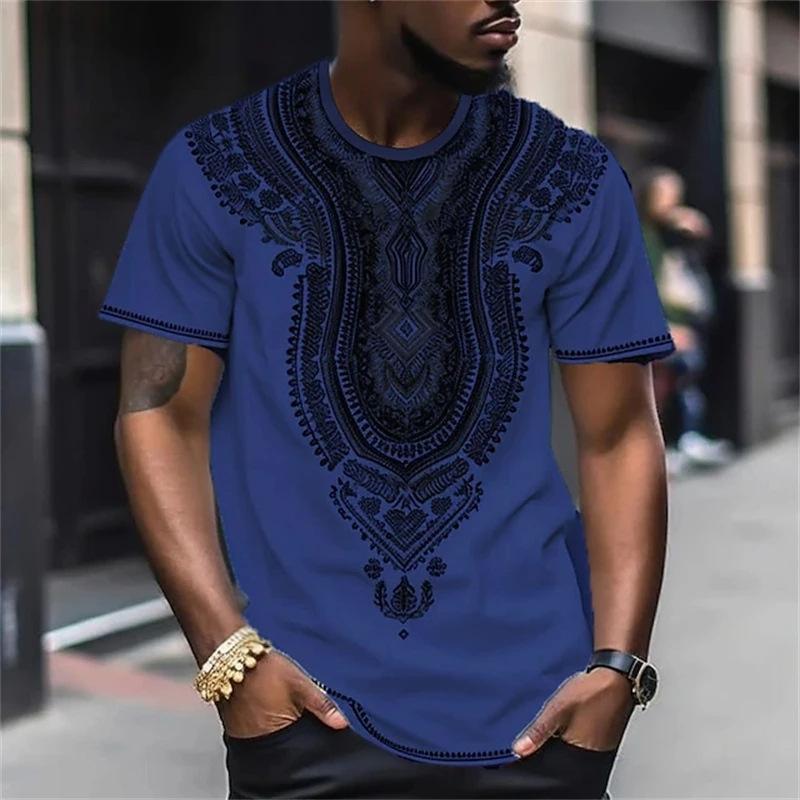 New European and American trend T-shirt, casual ethnic style tribe D printing short-sleeved men's outdoor top