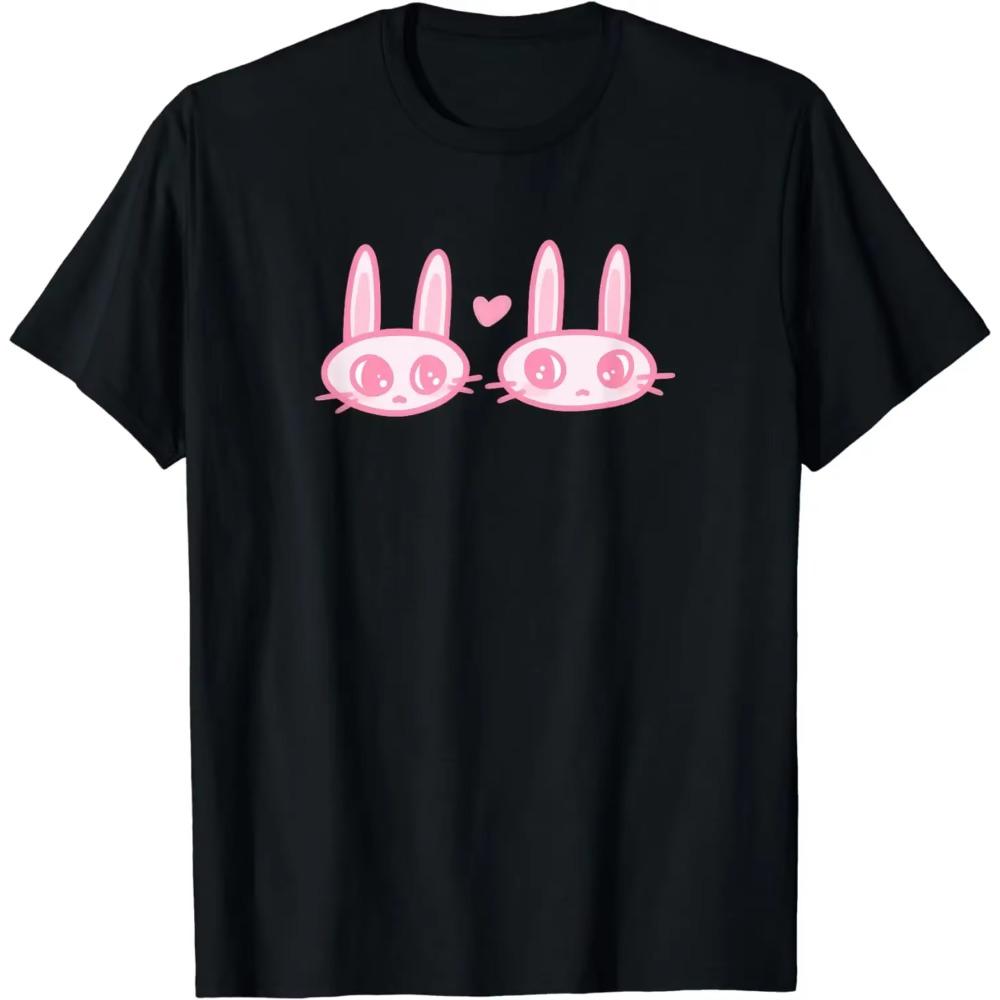 Cute Kawaii Y2K Coquette Bunnies with Heart T-Shirt Kawaii Y2k Clothes  Women Clothing  Aesthetic  T Shirt Women  Ropa Mujer