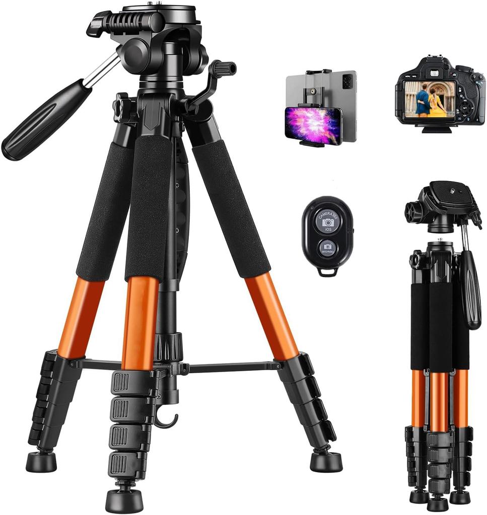 190cm Camera Tripod Smartphone Tripod Head Rotatable Remote Control Storage Bag Pan Handle Quick Shoe Compatible 3-Way 360° SLR/Video
