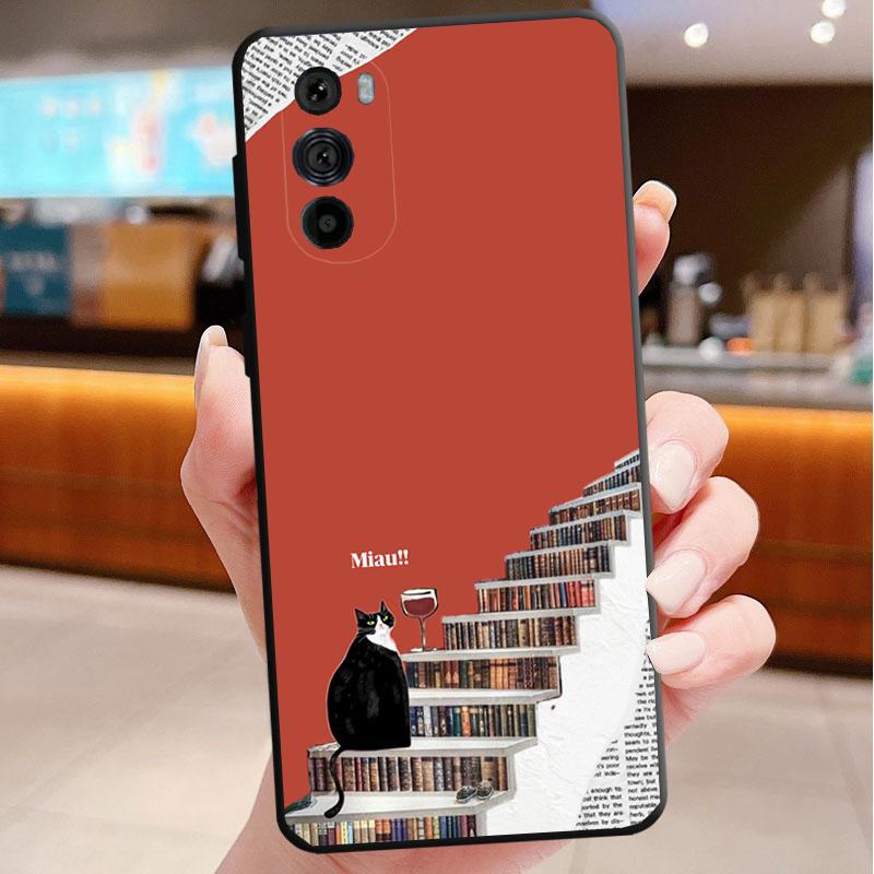 Phone Case For Motorola Edge 50 40 Pro 60 50 40 30 Ultra Neo Fusion Moto G Play G Stylus G Power G Drinking Wine Cat