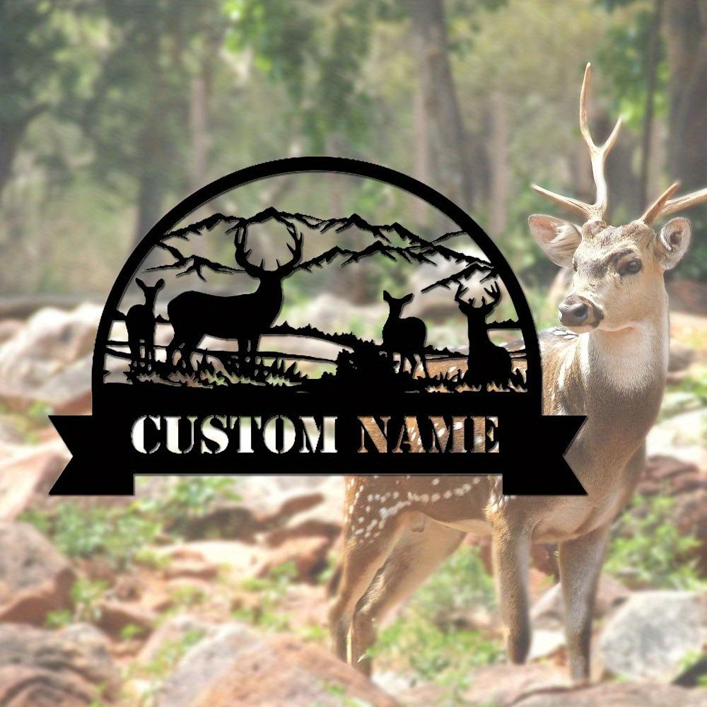 Personalized Deer Metal Family Name Sign, Matte Black Iron Wall Art for Indoor Outdoor