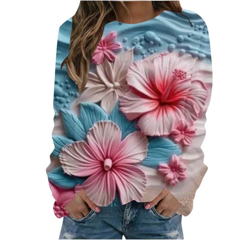 Christmas Sweatshirts Flower Floral 3D Print Women Autumn Fashion Hoodies Streetwear Y2k Pullovers Harajuku Tops Woman Clothing