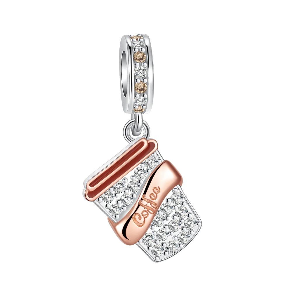Pingentes de Xícara de Café em Prata de Lei 925 para Fazer Joias DIY Pulseira Colar Pingente Feminino Joia Fina Presente