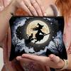 Enchanted Forest Witch and Cat Full Moon Cosmetic Bag Spooky HalloweenThemed Makeup Pouch with Bats, Stars, and Full Moon Design