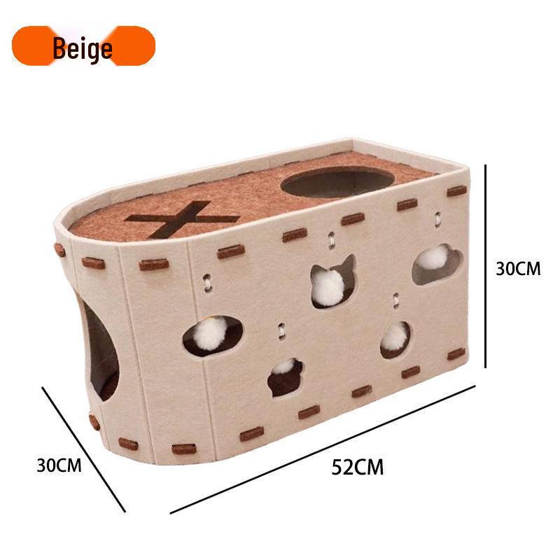 

Durable Felt Cat Bed with Scratching Board and Fun Activity Hole 52*30*30cm