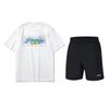 Cartoon Print Round Neck Short Sleeve T-Shirt Quick Dry Loose Fit Shorts Casual Sports Set Unisex Sets AHSUA23-1+YKST119-1