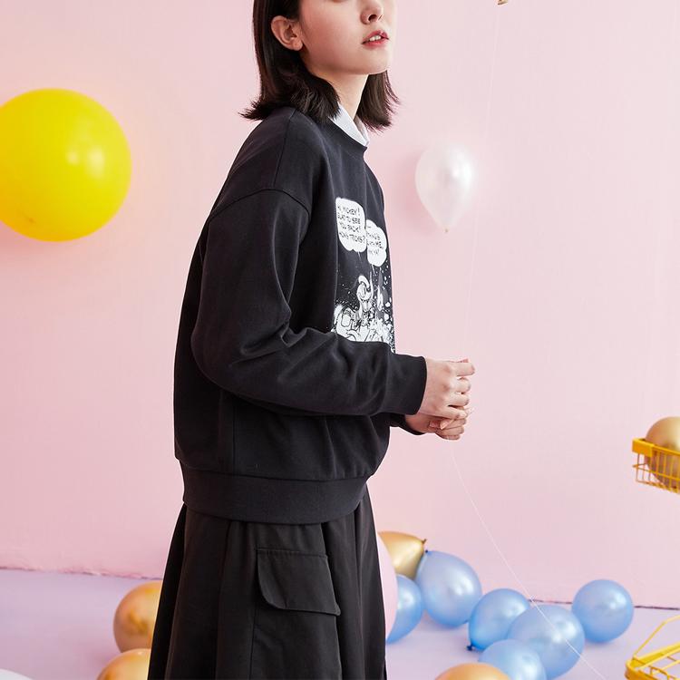 Li-Ning Disney Joint Fashion Series Printed Loose Sports Pullover Sweatshirt Women Tops Black AWDR380-1