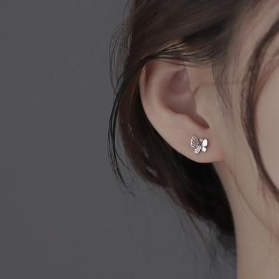 S925 Silver Plated Stud Earrings New Small Animal Earrings Female Summer Fashion Light Luxury Sweet Hollow Flash Diamond Butterfly Stud Earrings