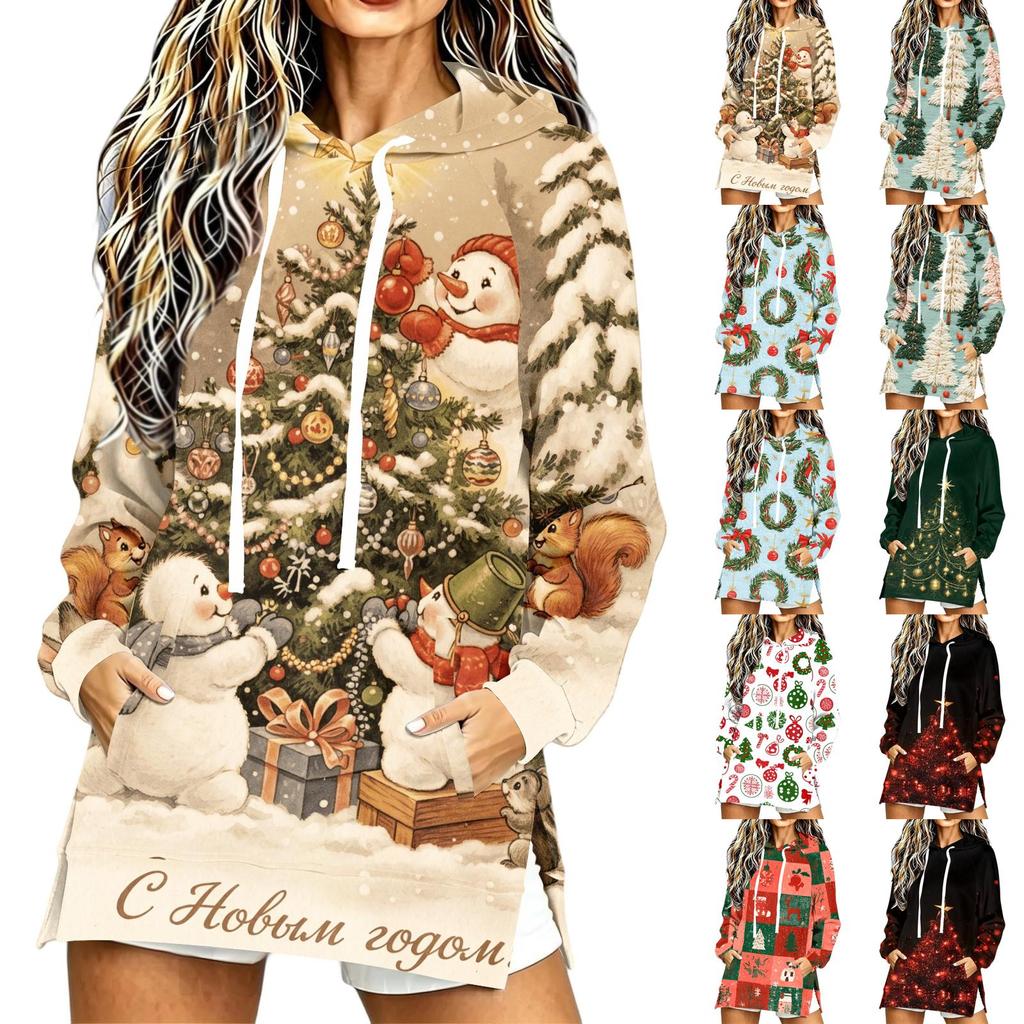 Women's Casual Long Sleeve Christmas Print Hoodie for Winter Holiday