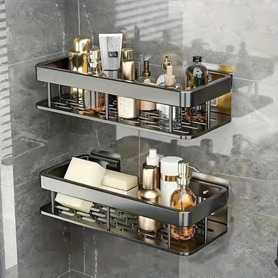 1 STUK of 2 STUKS Ruimte Aluminium Boorvrije Wandplank voor Badkamers en Keukens - Eenvoudig te Installeren, Ruimtebesparend, Legeringsstructuur, Sterke Hechting