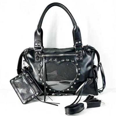 Small-scale Retro Motorcycle Large-capacity Rivet Commuter Tote Backpack with Shoulder Strap and Crossbody Design