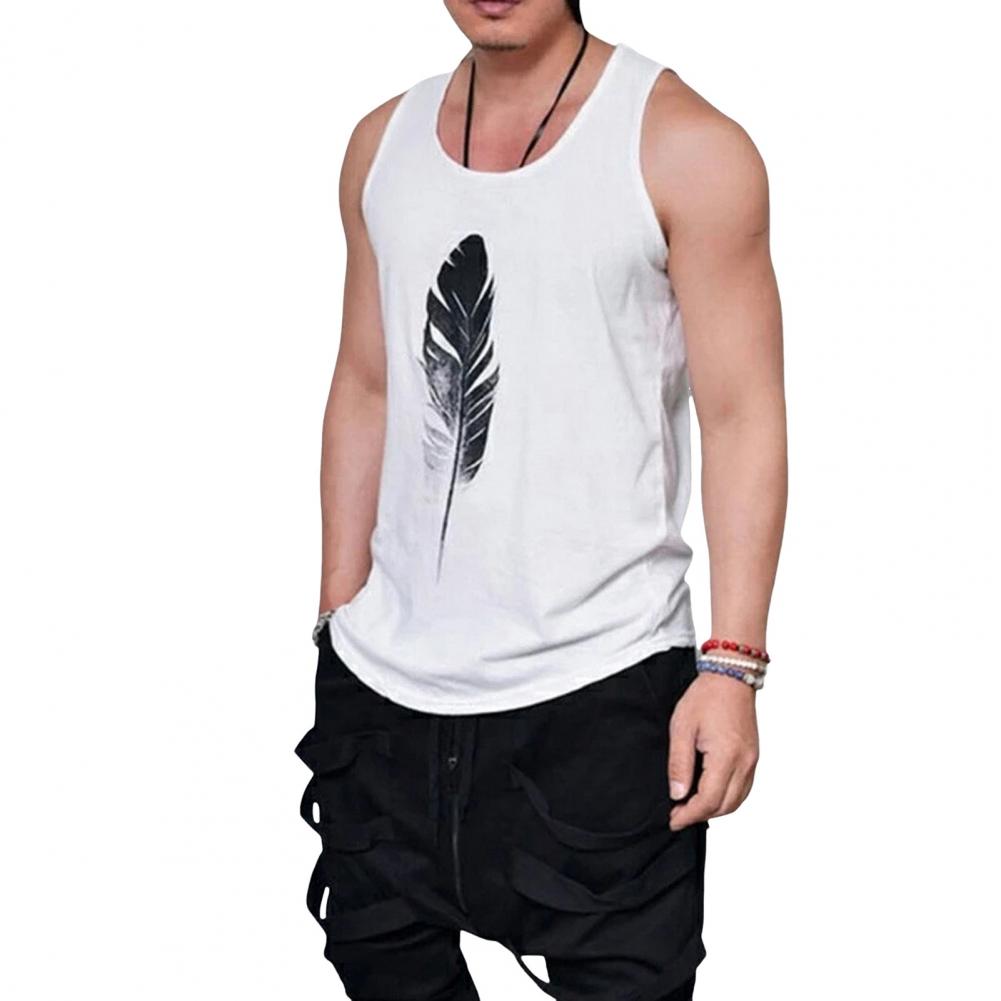 

Мужской летний жилет с круглым вырезом, без рукавов, с принтом перьев, жилет-борцовка, быстросохнущий, с широкими бретелями, майки M белый