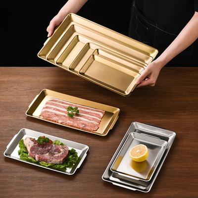 Stainless Steel BBQ Serving Tray Heavy Duty Rectangular Serving Platter with Handles Dishwasher Safe