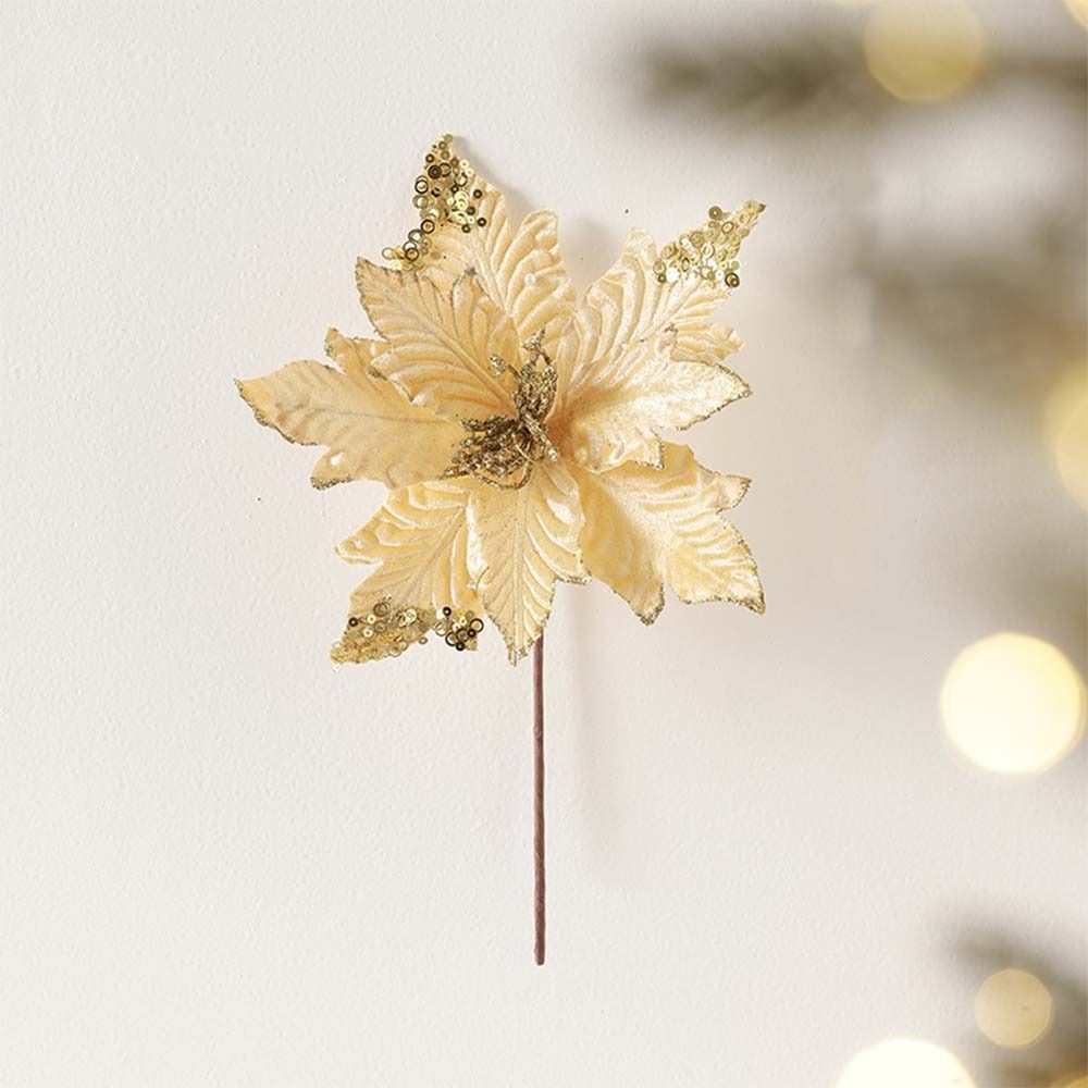 25cm Christmas Poinsettia Glitter Flower Large Sequins Artificial Christmas Flower DIY Wreath Realistic Christmas Tree Ornaments