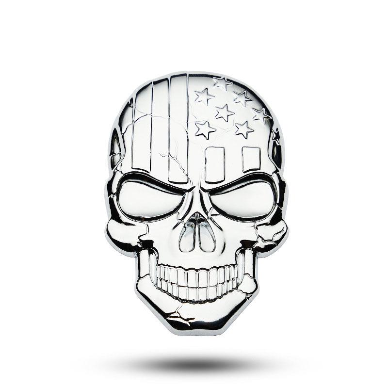 3D American Flag Skull Crossbones Metal Car Emblem Sticker