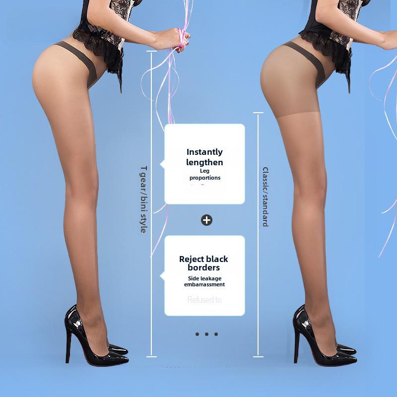 Bonas Seamless Ultra-Thin Black T-Crotch Pantyhose - Women's Summer Anti-Snag Invisible Stockings