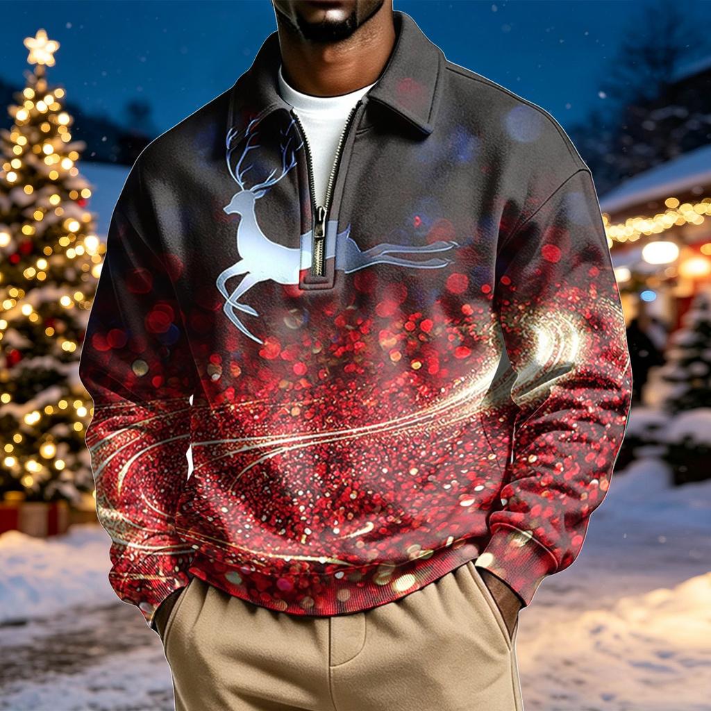 Men's Casual Christmas Print Collared Sweatshirt