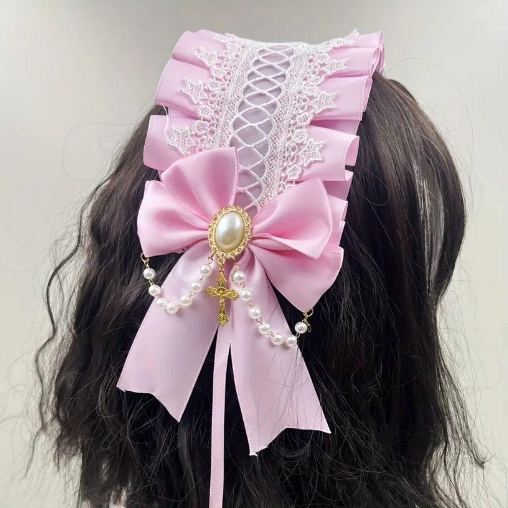 Ribbon Bow Lolita Lace Headband Sweet Maid Cosplay Headdress Cute Ruffled Hairband  Girls