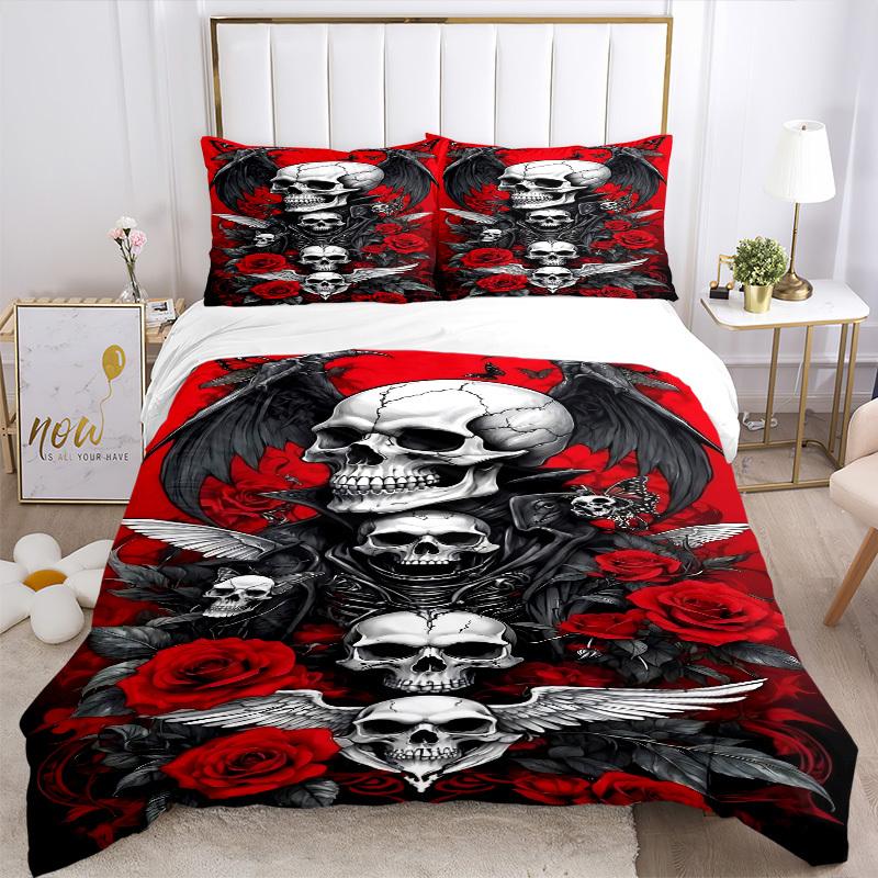 3pcs Skull Roses Bedding Set. Soft and Comfortable with No Core Included (1x Duvet Cover + 2x Pillow Covers) yy251009246
