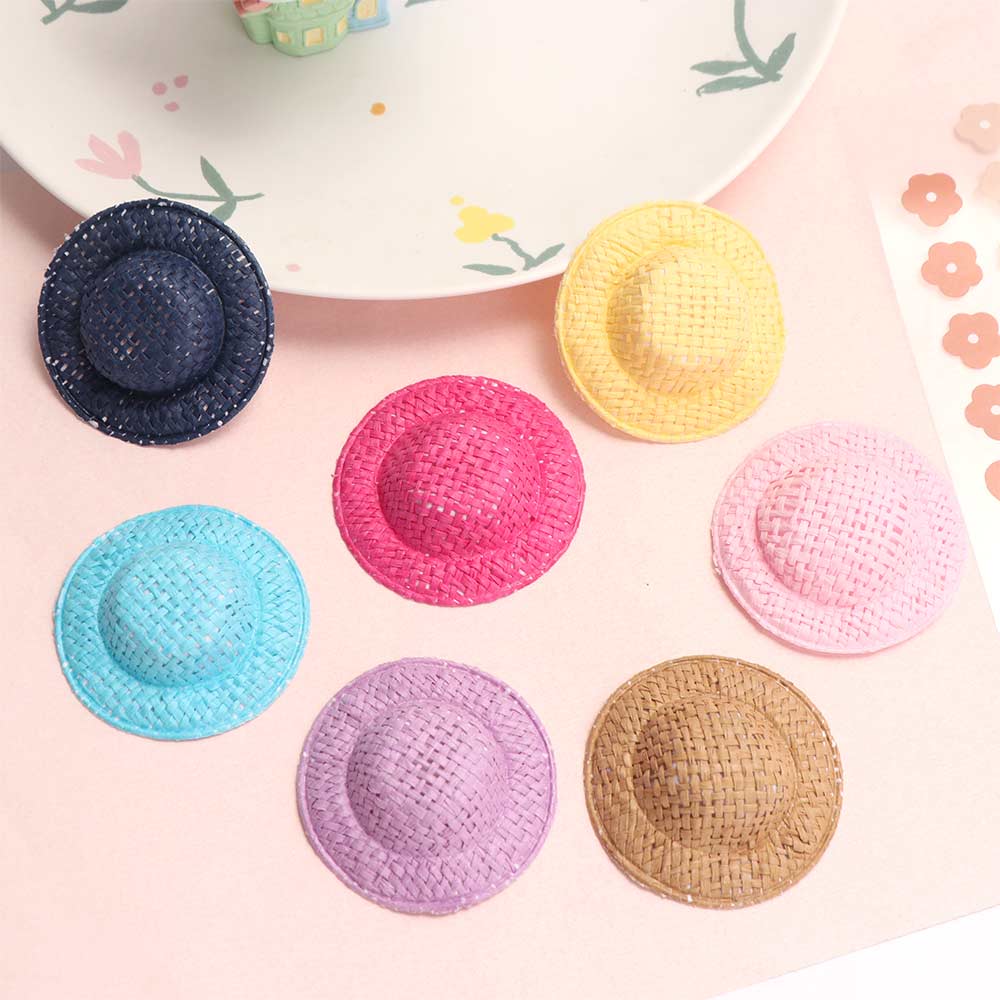 5PCS Handmade Doll Straw Hat Soft Cloth Miniature Straw Hat Toy Mini Doll Sun Cap Children's Toys