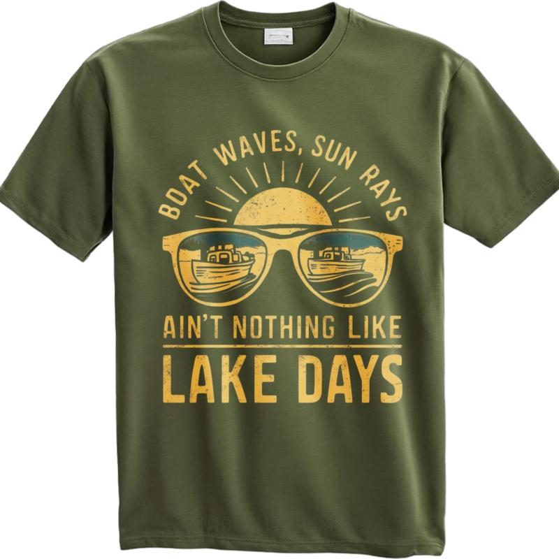 

Boys Round Neck t shirt Big size Boat Waves Sun Rays Aint Nothing Like Lake Days Everyday Unisex Top tees Quick Dry Shirt 4XL