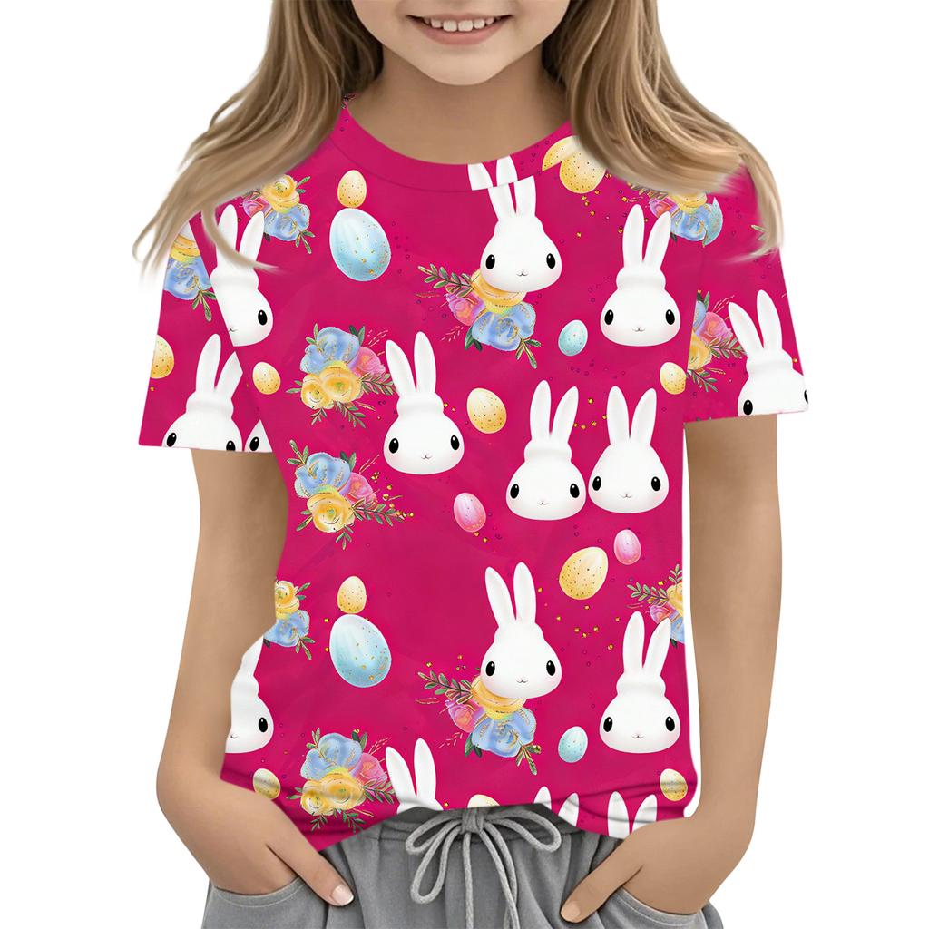 Boys Girls Round Neck Casual Printed Short-sleeved T-shirt Top